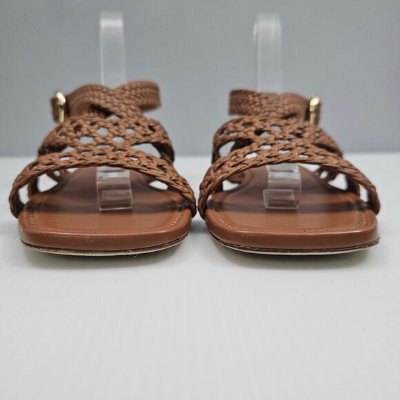 Stuart Weitzman Thea Sandal Womens 8 Tan Woven Leather Flat Summer Designer - Picture 7 of 14